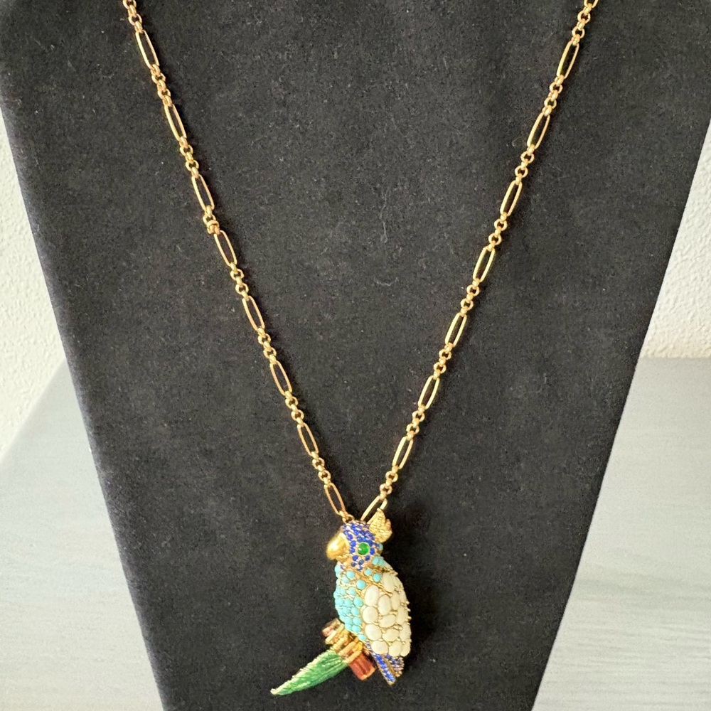 J. Crew Gold Necklace with Colorful Parrot Pendant